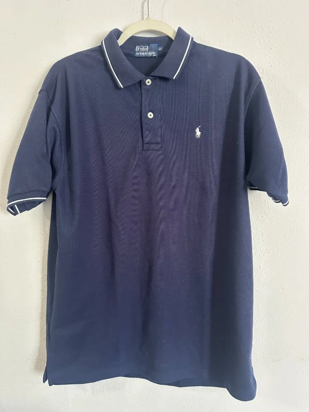 Polo Ralph Lauren Navy Polo Shirt Men XL White Pony Short Sleeve Cotton